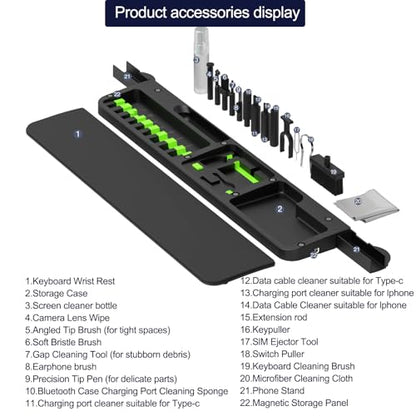 All-in-1 Keyboard Cleaner Includ Empty Bottle, Brush Set, Electronic Device Clean Tool for Camera, Earbud, PC Monitor, TV Tablet, Screens (Black)