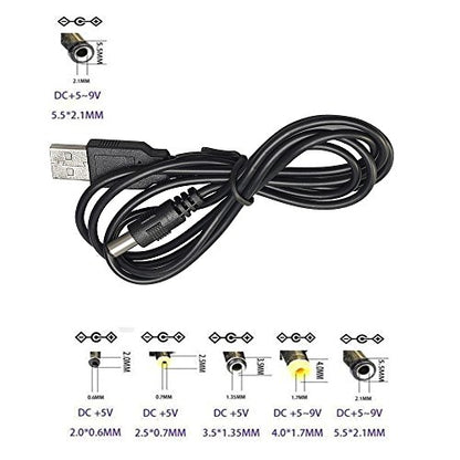 TENINYU USB 2.0 A Male to DC 5.5x2.1mm 5 Volt 24AWG DC Connector Charge Barrel Jack Power Cable Black, 3FT (Max 2.5 Ampere Power Cable, Center PIN Positive),2Pack