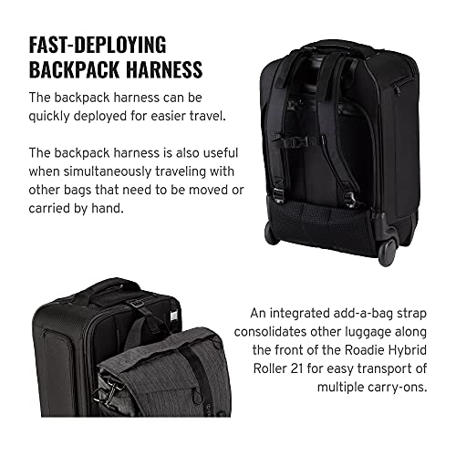 Tenba Roadie Carry-on Compatible Hybrid Roller 21 Rolling case for DSLR and Mirrorless Cameras and Lenses Plus a 17-inch Laptop – Black (638-713)