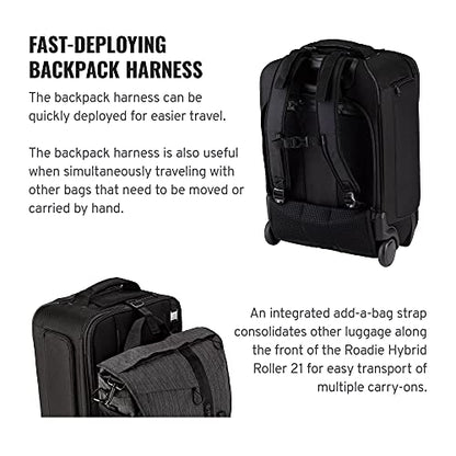 Tenba Roadie Carry-on Compatible Hybrid Roller 21 Rolling case for DSLR and Mirrorless Cameras and Lenses Plus a 17-inch Laptop – Black (638-713)