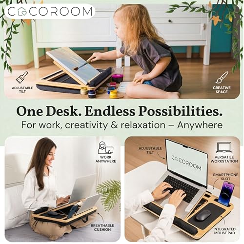 Lap Desk for Laptop – Bed Desk Tray Table with Cushion, 5 Angles, Phone & Tablet Holder, Mouse Pad & Ventilation – Laptop Stand, Lap Table, Couch Desk for 15”-17” Laptops (Black) - color: Black