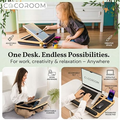 Lap Desk for Laptop – Bed Desk Tray Table with Cushion, 5 Angles, Phone & Tablet Holder, Mouse Pad & Ventilation – Laptop Stand, Lap Table, Couch Desk for 15”-17” Laptops (Black) - color: Black