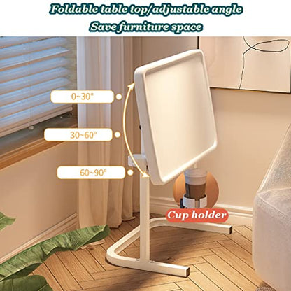 Small Computer Desk for Apartment Living Room, Height Adjustable Standing Desk Foldable Lift Sofa Side Table, Home Office Table with Cup Holder(White) - color: White