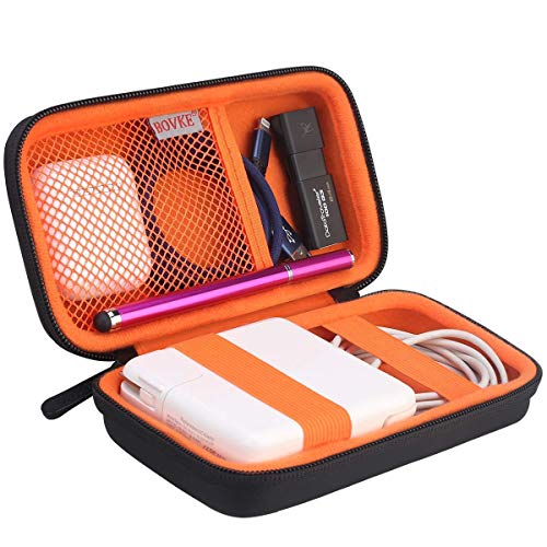 BOVKE PU Hard Travel Case for MacBook Air Pro Power Adapter Apple MagSafe 2 USB-C Charger - Extra Room for USB C Hub, Type C Hub, USB C Hub Multiport Adapter, Magic Mouse, Charging Cable, Black - color: A_Black