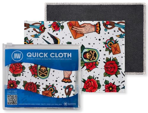 Microfiber Wholesale Quick Cloth Glasses Cleaning Cloths 5x7 Tattoo 2-Pack | with Case | Double-Sided Lens Cleaner for Eyeglasses, Camera, Screens & Glass | Reusable Microfiber Glass Polishing Cloths - color: Tattoos, size: 5"x7"