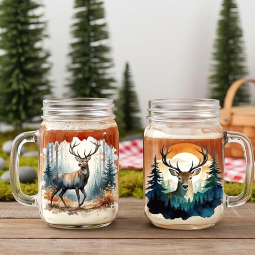 Peacoblue UV DTF Cup Wraps Transfer Stickers Forest Deer Pattern, 10 Sheets Waterproof Custom Vinyl Transfer Sticker 16oz Coffee Glass Cup Tumbler Bottle Mug Decals for Men Women - style: Forest Deer