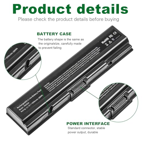 Futurebatt Laptop Battery 5200mAh for PA3534U-1BRS Toshiba Satellite A200 A205 A210 A215 A300 A300D A305 A305D L200 A215-S4697 A505-S6012 A505-S6016 - size: PA3534 8.86 3.15 1.38in