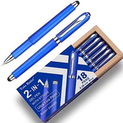 Gel Ink Rollerball Stylus Pen - 18 Pack,0.38mm Gel Pen Extra Fine Point,2 in 1 Capacitive Stylus Pen,Blue Ink,Writing Smoothly for Office,Business,Gift,Metal Silver Clip - color: 0.38mm-18Pack-Blue