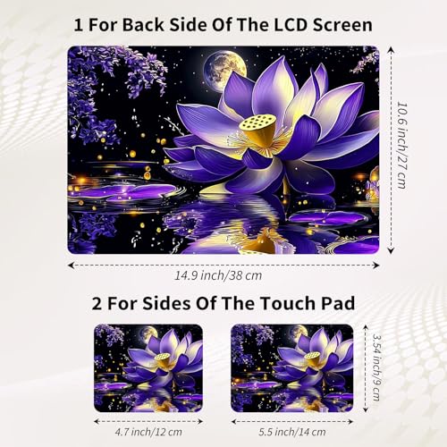 15.6 Inch Laptop Skin Sticker, Reusable Vinyl Cover Protector with 2 Wrist Pad Skins, Removable Waterproof Scratch-Resistant for 12-15.6 Inch Laptop Notebook,Purple Lotus Flower Blooms - color: Purple Lotus Flower Blooms