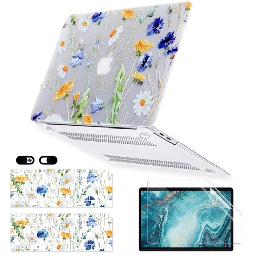 Case for MacBook Air 13 inch M1 A2337 A2179 A1932 2022-2018 Release, Matte Clear Hard Cover & Transparent Keyboard Cover & Screen Protector Compatible with Mac Air 13.3 Touch ID - Floral - color: Z Blue Yellow