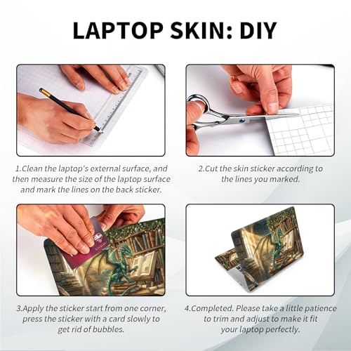 Universal Laptop Skin, DIY Cut-to-Fit Vinyl Cover Compatible with HP, Dell, Lenovo, Mac (13.3" to 15.6"), Anti-Scratch, No Residue & Bubble-Free Protective Decal Sticker, Dragon Reading Book - color: Dragon Reading Book