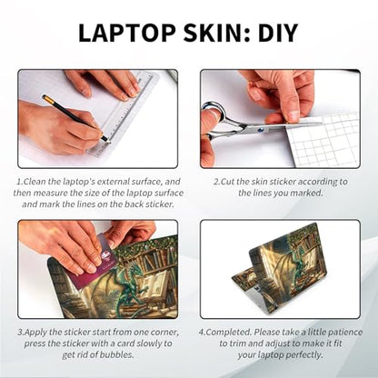 Universal Laptop Skin, DIY Cut-to-Fit Vinyl Cover Compatible with HP, Dell, Lenovo, Mac (13.3" to 15.6"), Anti-Scratch, No Residue & Bubble-Free Protective Decal Sticker, Dragon Reading Book - color: Dragon Reading Book