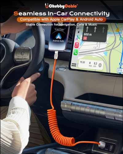 chubbycable Silicone 240H Sag-Free Coiled USB A to C Cable, 1 Pack, Black | Self-Organizing, 6FT USB-C Cable for Car, 120W Fast Charging, 45,000+ Bend Tested, Support Carplay & Android Auto - color: All Black-1 Pack