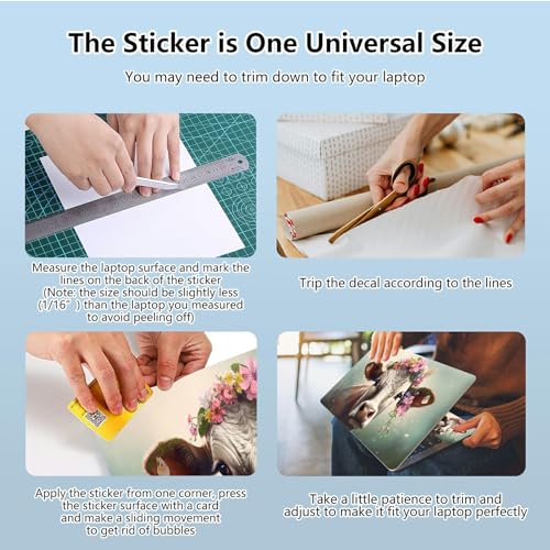 Universal Laptop Skin Sticker with 2 Wrist Pad Skins, Waterproof Scratch Resistant Vinyl Laptop Cover Decal, Cut to Fit for 11–15.6 Inch MacBook HP Dell Lenovo, Cow with Flower - color: Cow with Flower
