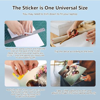 Universal Laptop Skin Sticker with 2 Wrist Pad Skins, Waterproof Scratch Resistant Vinyl Laptop Cover Decal, Cut to Fit for 11–15.6 Inch MacBook HP Dell Lenovo, Cow with Flower - color: Cow with Flower