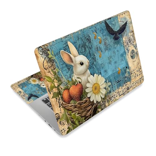 Universal Laptop Skin Sticker Decal,15.6 Inch Laptop Vinyl Cover for 13"-15.6" Laptop,Scratch-Resistant Waterproof Protector Wrap,Reusable with Wrist Pads,Rabbit with Strawberries and Daisy - color: Rabbit with Strawberries and Daisy