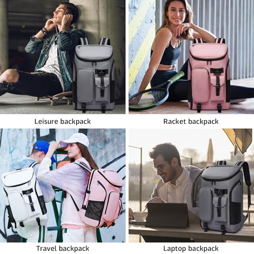 Carry on Travel Backpack for Men Women,30L Multi-Pocket 17.3inch Laptop Backpack, Sports Gym Tennis Badminton Backpack with Shoe Compartment-Pink - color: Pink-30l