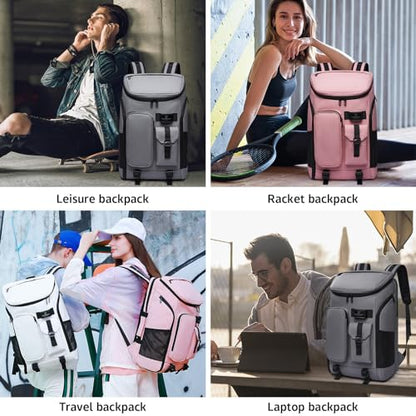 Carry on Travel Backpack for Men Women,30L Multi-Pocket 17.3inch Laptop Backpack, Sports Gym Tennis Badminton Backpack with Shoe Compartment-Pink - color: Pink-30l
