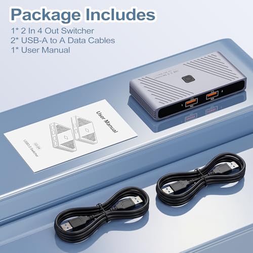 USB 3.0 Switch, 2 Computers Sharing 4 USB Devices, One-Button Switcher | For Keyboard Mouse Printer Scanner, USB Peripheral Sharing Hub for PC Laptop with 2 USB 3.0 Cables, Aluminum Alloy Case - style: For 2 PCs
