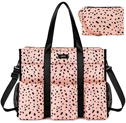 IBFUN Women - Utility Tote Bag with 24 Pockets and Laptop Compartment, Work Tote for Women - color: B3-l-pink Leopard, size: Large
