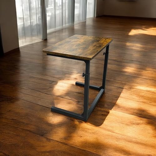 Height Adjustable C-Shaped Sofa Side Table, Laptop Table for Couch & Bed, Rustic Brown - color: Rustic Brown
