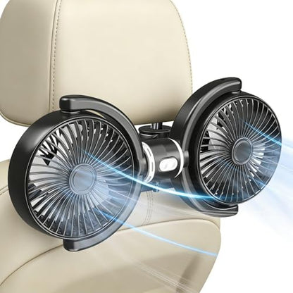 Car Fans for Backseat Kids, USB Dual Head Car Seat Fan for Baby with Strong Wind to Circulate Cool Air , 3 Speed Separate Control, 360° Adjustable Clip Rear Headrest Quiet Fan for SUV, Sedan & Truck - color: Grey