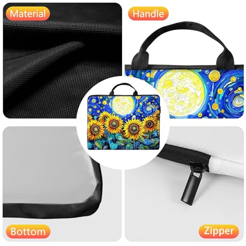 10 inch Laptop Sleeve with Laptop Skin Sticker Set – Slim Protective Case with Smooth Zipper, Lightweight Tablet & Notebook Sleeve for Travel & Daily Carry, Sunflower Art Moon - color: Sunflower Art Moon, size: 10 inch