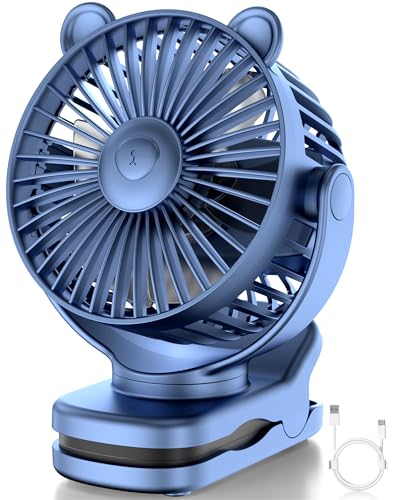 GOTOTO Clip on Fan, Rechargeable Portable Fan with 2000mAh Battery Operated, Small Fan with Powerful Clip Design, 3 Wind Speed, 360° Rotation, Ultra-Low Noise Level Personal Fan for Travel - color: Blue