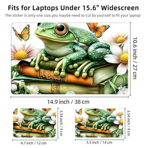 Aesthetic Laptop Skin Cover,12-15.6 Inch Universal Vinyl Sticker Decal,Frog Books Flowers Waterproof Scratch-Resistant Notebook Wrap,Removable Residue-Free Protector - color: Frog Books Flowers