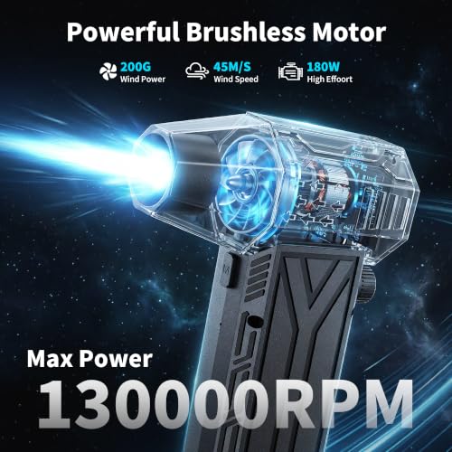 Compressed Air Duster 130000RPM Brushless, Rechargeable Cordless Electric Air Blower, Infinite Variable Speed Dust Remover Cleaner for Computer Keyboard Laptop, Home Car Outdoor Use, Black