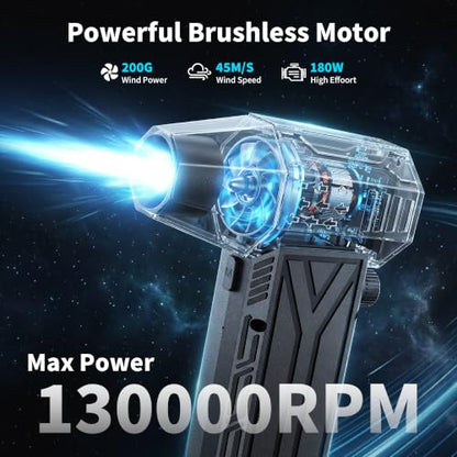 Compressed Air Duster 130000RPM Brushless, Rechargeable Cordless Electric Air Blower, Infinite Variable Speed Dust Remover Cleaner for Computer Keyboard Laptop, Home Car Outdoor Use, Black