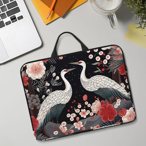 14 Inch Laptop Sleeve Case Waterproof Lightweight Laptop Case Bag Flying Birds Crane Heron Travel Laptop Bag With Handle Briefcase Messenger Bag For Women Men