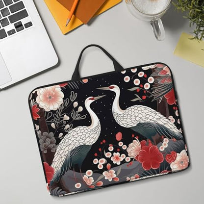 14 Inch Laptop Sleeve Case Waterproof Lightweight Laptop Case Bag Flying Birds Crane Heron Travel Laptop Bag With Handle Briefcase Messenger Bag For Women Men