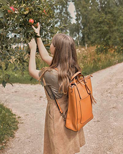 ECOSUSI Tote Bag Convertible Backpack for Women Vegan Leather Handbag Multifuction Shoulder Bag - color: Brown