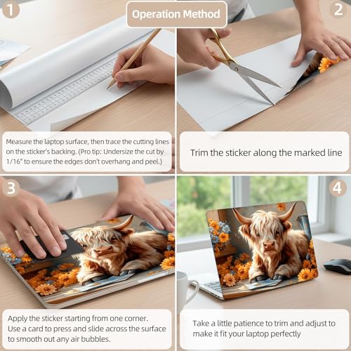 Aesthetic Laptop Skin Cover,12-15.6 Inch Universal Vinyl Sticker Decal,Waterproof Scratch-Resistant Notebook Wrap,Removable Residue-Free Protector,Floral Cow - color: Floral Cow