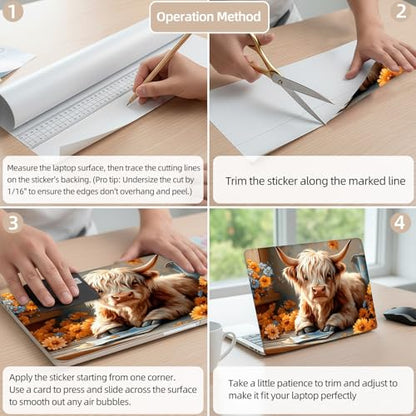 Aesthetic Laptop Skin Cover,12-15.6 Inch Universal Vinyl Sticker Decal,Waterproof Scratch-Resistant Notebook Wrap,Removable Residue-Free Protector,Floral Cow - color: Floral Cow