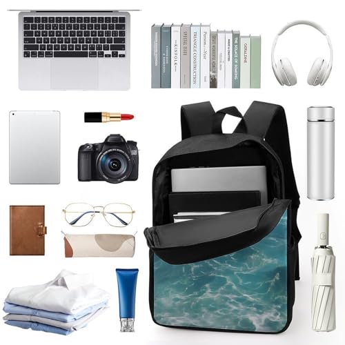 Laptop Backpack with Pocket, Large, Adjustable 17 Inch Bag, Waterproof | The Deep Blue Sea Computer Bag for Work, Breathable, Expandable Backpack for Women Men, Portable
