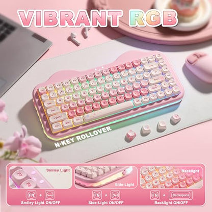 YUNZII C75 Cute 75% Wireless Mechanical Keyboard (Pink, Candy Switch) | Creamy Cake Keyboard, BT5.0/2.4G/USB-C, Hot-Swap, NKRO, PBT MOA Keycaps,5500mAh RGB Gasket Mount for Mac/Win/Gaming/Office - color: Pink, size: Candy Switch