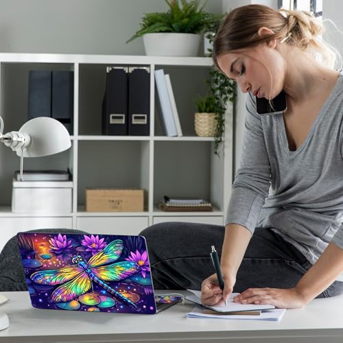 Laptop Skin Sticker Decal 12" 13" 13.3" 14" 15" 15.6",Waterproof Scratch Resistant Vinyl,Reusable Easy to Apply,for MacBook HP Dell Notebooks Netbooks Laptop,2 Wrist Pads,Colorful Dragonfly Lotus - color: Colorful Dragonfly Lotus