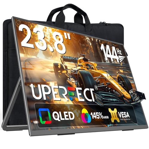 UPERFECT QLED 24" 144Hz Portable Monitor 1080P 145% sRGB 450Nits w/Stand & VESA, HDMI USB-C FHD Travel Monitor for Laptop/Gaming Devices/Phone/Mini PC, External Second Screen for Gaming & Work - size: 24"