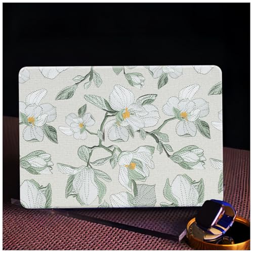 for MacBook Neo 13 Inch Case， Embroidery Floral Leather Textured | Precise Logo Cutout, With Keyboard Skin, Anti-Fingerprint Anti-Scratch Slim Light Cover - color: Embroidery Green