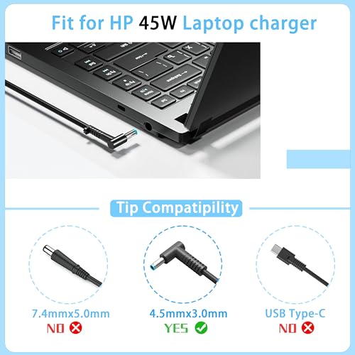 45W 19.5V 2.31A Charger Compatible with HP Pavilion Envy X360 TPN-CA14 r-41013153 15-f272wm 15-f387wm 15-ba009dx 15-dw0083wm 15-f222wm 213349-109 TPN-LA15 TPN-DA16 Laptop Power Adapter 4.5x3.0mm