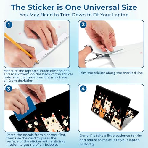 Reusable Universal Laptop Skin Sticker, Cut to Fit for 11.6–15.6 Inch Laptops, Waterproof Protective Film, No-Residue - Funny Cats - color: Funny Cats