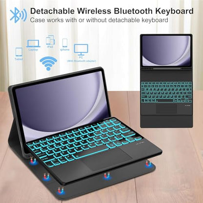 Backlit Touchpad Keyboard Case for Samsung Galaxy Tab A9 Plus 5G 11 Inch 2023 Model (SM-X210/X215/X216/X218), Magnetic Detachable Keyboard Cover with S Pen Holder for Galaxy Tab A9+ 11", (Black) - color: Navy Black
