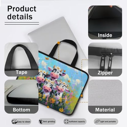 Laptop Case with Handle Laptop Sleeve Traveling Computer Bag Compatible with 10-17 inch Notebook Daisy Flower Cow Oil Painting Print Carrying Bag Briefcase, 12inch - color: Daisy Flower Cow Oil Painting, size: 12inch