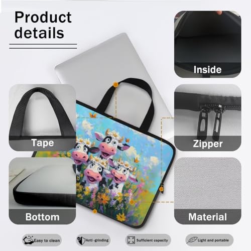 Laptop Case with Handle Laptop Sleeve Traveling Computer Bag Compatible with 10-17 inch Notebook Daisy Flower Cow Oil Painting Print Carrying Bag Briefcase, 13inch - color: Daisy Flower Cow Oil Painting, size: 13inch