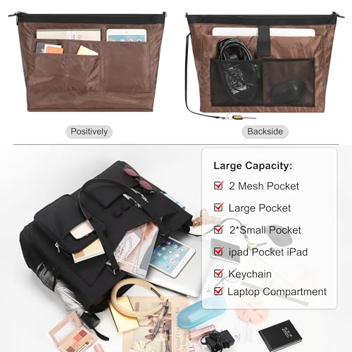 Laptop Bag for Women 17 Inch, Teacher Tote Bag with Compartments Work Tote Bag With 12 Pockets Professional Computer Bag Travel Business Briefcase Office Handbag Bag with Shoulder Straps - color: B1-black