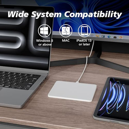 MICROPACK Digitally Yours Bluetooth / 2.4G USB/Wired Touchpad Mouse Tri-Mode Wireless Trackpad Rechargeable for PC Laptop Desktop Tablet, Compatible with Windows macOS iPadOS (White) - color: White