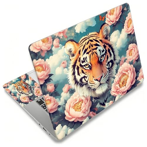 Laptop Skin Sticker Decal, Universal Reusable Vinyl Laptop Cover for 12" 13" 13.3" 14" 15" 15.4" 15.6" Notebook PC, Waterproof Scratch-Resistant with 2 Wrist Pads, Easy to Apply & Remove,Flower Tiger - color: Flower Tiger