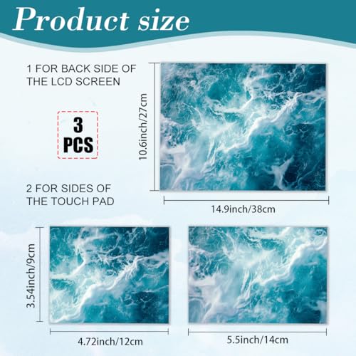 PLIGREAT 15 Inches Laptop Decal Sticker Skin Cover, Sea Wave Pattern Laptop Sticker Decals Fits 12" to 15" Laptops Universal Waterproof Removable, Blue White - color: Blue White
